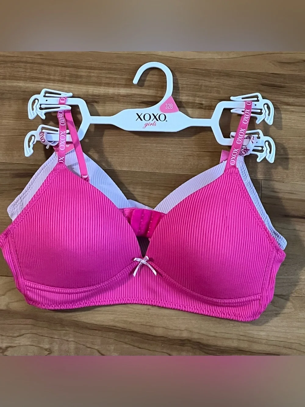 XOXO Girls 2-Pack Ribbed Bras Pink & Lavender NWT 32B